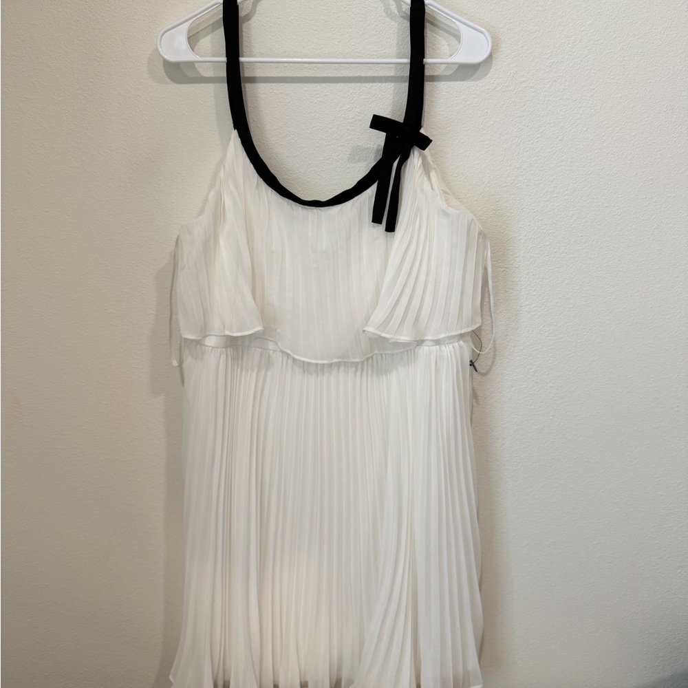 Karl Lagerfeld White Pleated Mini Dress with Black Trim